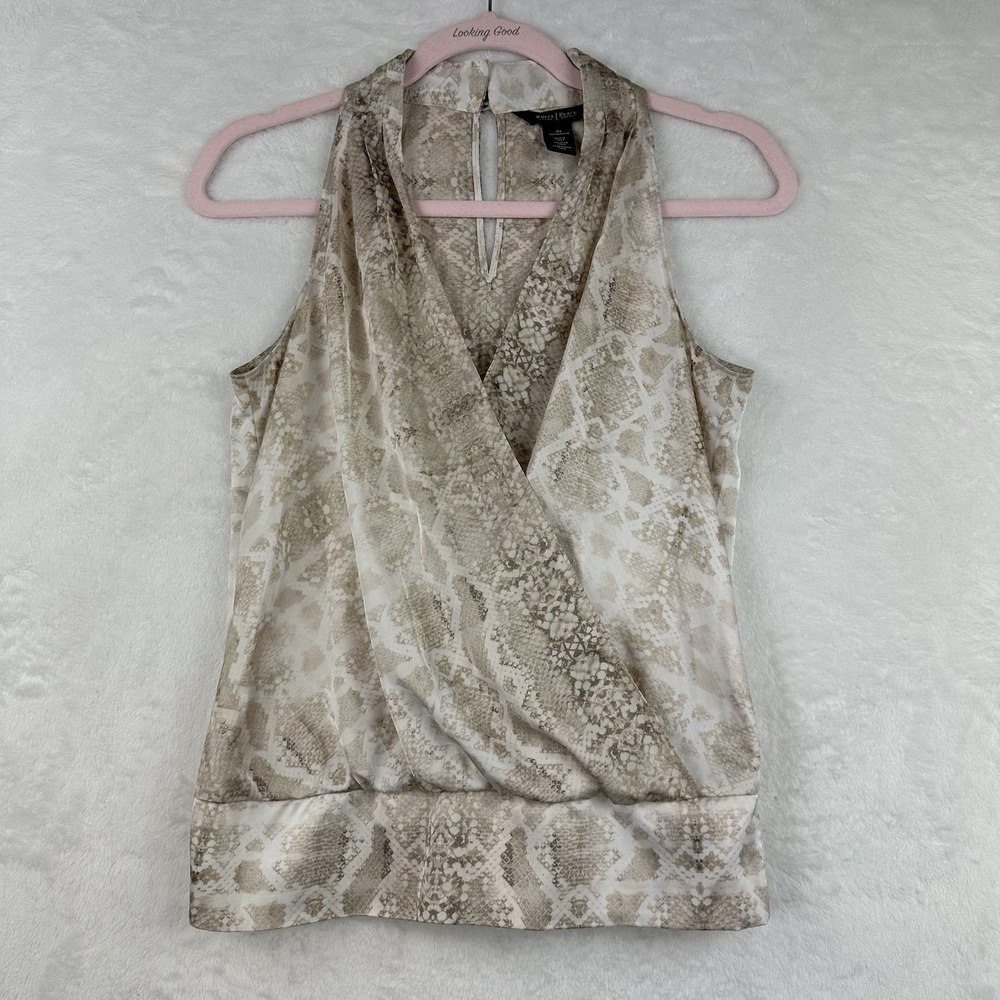 White House Black Market Women XS Ivory‎ Wrap Sleeveless Top Snake Skin Pattern